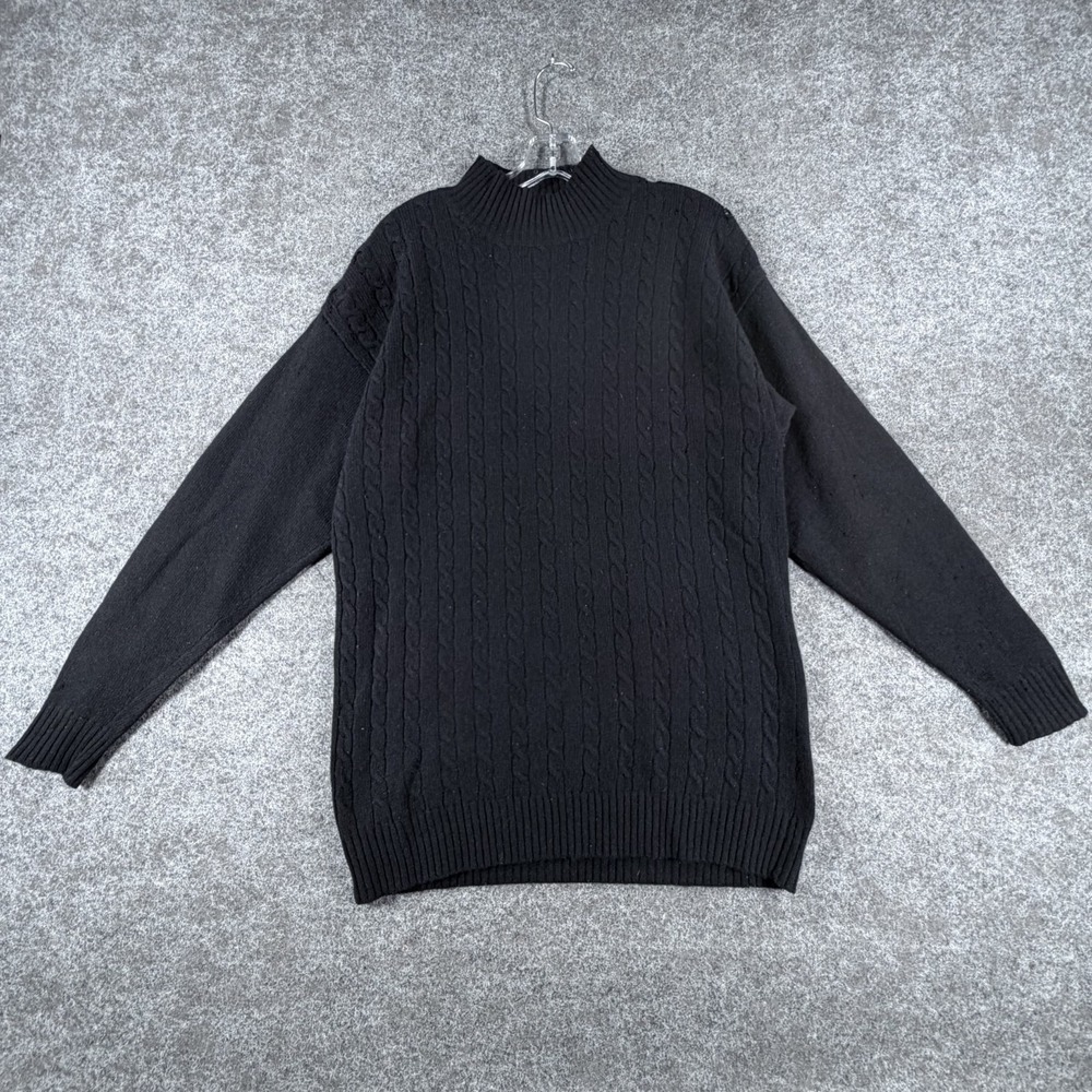 Vintage Design Assets Sweater Womens S Black Cable Knit Mock Neck Long Sleeve
